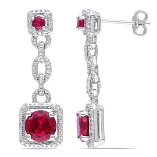 Miadora Sterling Silver Created Ruby and Diamond Accent Dangle Earrings Miadora Gemstone Earrings