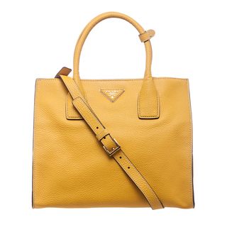 Prada Small Yellow Grained Calf Leather Tote Prada Designer Handbags