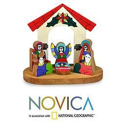 Handcrafted Pinewood 'Rejoice' Nativity Scene (El Salvador) Novica Seasonal Decor