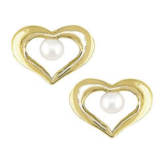 10k Gold Cultured Freshwater Pearl Heart Earrings Pearl Earrings