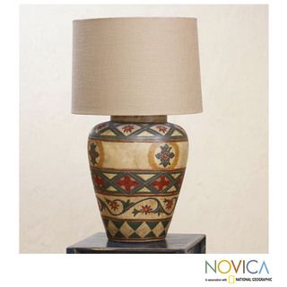 Handcrafted Ceramic 'Diamond Blossom' Lamp (Mexico) Novica Table Lamps