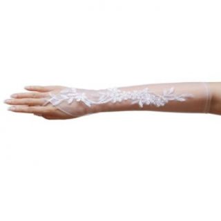 ZaZa Bridal Floral Embroidered Sheer Fingerless Gloves Slip on Chiffon textured Cold Weather Gloves