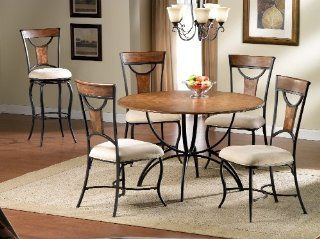 Hillsdale Pacifico Round 5 Piece Dining Set, Black with Copper Highlights and Honey Maple, Set Includes 1 Table and 4 Chairs   Dining Room Furniture Sets