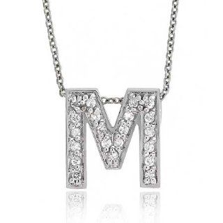 Sterling Silver CZ Letter M Initial Pendant Jewelry