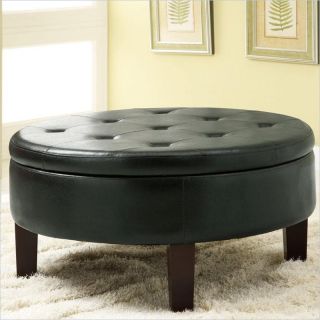 Coaster Round Upholstered Storage Ottoman with Tufted Top in Black   501010