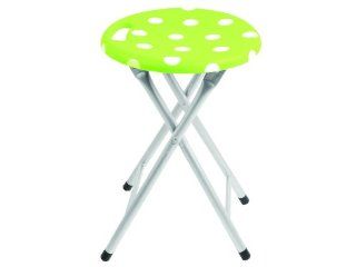 Present Time Polka Dots Folding Stool with Safety Lock, Lime Green and White  