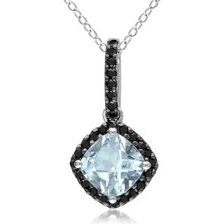 Miadora Sterling Silver Aquamarine and 1/6ct TDW Black Diamond Necklace Miadora Gemstone Necklaces