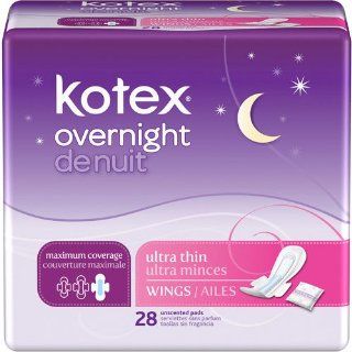 Kotex Overnight Ultra Thin Maximum Coverage with wings 28ct   Most coverage with Leak Lock core absorbs fluid quickly and locks it deep in the pad to keep you dry and protected  Health & Personal Care