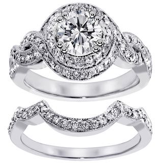 14k White Gold 2ct TDW Clarity Enhanced Diamond Halo Bridal Ring Set (F G, SI1 SI2) Bridal Sets