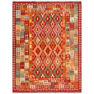 Afghan Hand knotted Mimana Kilim Red/ Orange Wool Rug (7'10 x 10'1) 7x9   10x14 Rugs