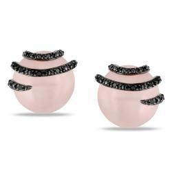 Miadora Silver Pink Opal and 1/10ct TDW Black Diamond Earrings Miadora Gemstone Earrings