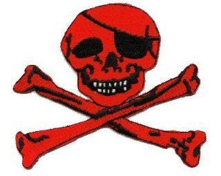 Skull and Crossbones Red Iron on Patch