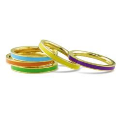 Miadora Five Piece Set of Multi Colored Enamel Rings Miadora Fashion Rings