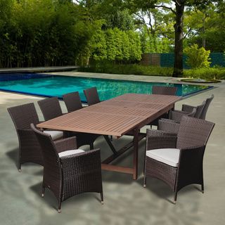Stacy 11 pc Wood & Wicker Double Extendable Dining Set ia Dining Sets