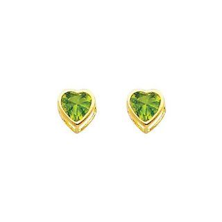 14K Yellow Gold 5mm Heart Bezel Set August CZ Birthstone Stud Earrings for Baby and Children (Peridot, Light Green) Jewelry