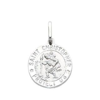 14K White Gold Medium Religious Saint Christopher Medal Charm Pendant The World Jewelry Center Jewelry