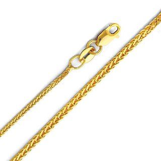 14k Yellow Gold 0.8mm Braided Square Wheat Chain with Lobster Claw Clasp (16" 18" 20" 22")   22" Inches The World Jewelry Center Jewelry