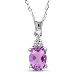 10k White Gold Amethyst and Diamond Accent Necklace Gemstone Necklaces
