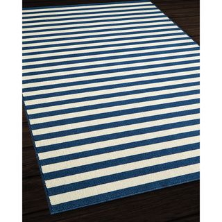 Indoor/Outdoor Navy Striped Rug (8'6 x 13') 7x9   10x14 Rugs