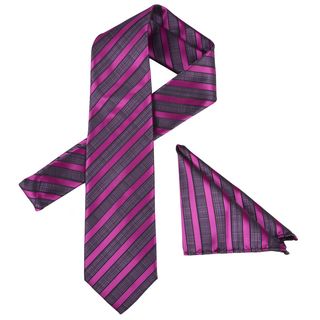 Vance Men's Fuchsia Striped Silk Touch Microfiber Tie and Hanky Set Vance Co. Ties