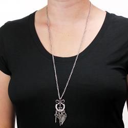 Antiqued Silvertone Crystal Horseshoe and Multi Charm Pendant Necklace West Coast Jewelry Fashion Necklaces