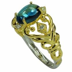 De Buman 18k Gold and Sterling Silver Oval cut Blue Topaz and Cubic Zirconia Ring De Buman Gemstone Rings