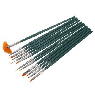 12pcs Professional Nail Art Design Painting Drawing Pen Brush Brushes Tool Set Kit Green Handle  Beauty