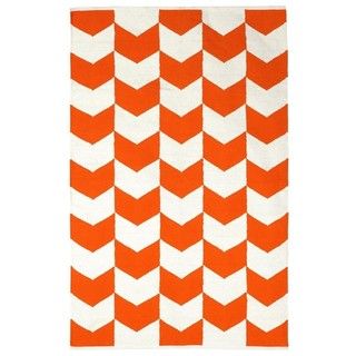 Indo Metropolitan Orange/ Bright White Cotton Area Rug (4' x 6') 3x5   4x6 Rugs