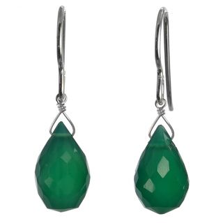 Ashanti Sterling Silver Emerald Green Chalcedony Briolette Natural Gemstone Handmade Earrings (Sri Lanka) Ashanti Earrings