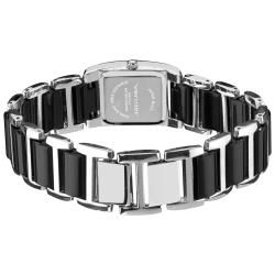Vernier Women's Dazzling Rectangular Silver/ Black Links Bracelet Watch Vernier Women's Vernier Watches