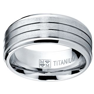 Oliveti Men's Comfort Fit Brushed Grooved Band Titanium Ring Men's Rings