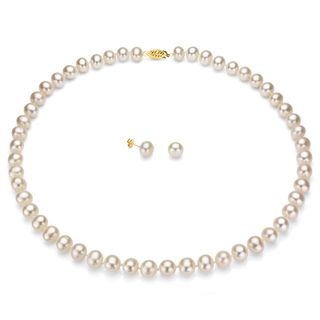 DaVonna 14k Gold White FW Pearl Necklace Earring Set with Gift Box DaVonna Pearl Necklaces