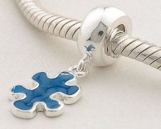 General Gifts Blue Enamel Autism Puzzle 925 Sterling Silver Dangle Charm for Pandora, Biagi, Chamilia, Troll and More Bracelets Jewelry