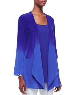 Womens Ombre Silk Long Jacket, Blue Violet   Eileen Fisher   Blue violet (XS