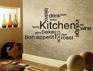 47.2" X 21.7" Kitchen Decorations Wall Decal Stickers Decor Drink Taste Wine Eat Bon Appetti Indulge Family Lettering Words Saying Sticky Art Home Decor