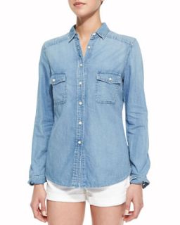 Womens Double Pocket Chambray Shirt, Light Marble   Cusp by   
