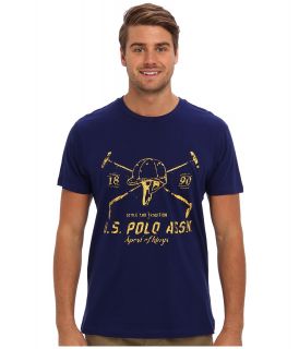 U.S. Polo Assn Short Sleeve Crew Neck T Shirt w/ Helmet and Mallet Logo Mens Short Sleeve Pullover (Blue)