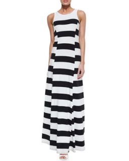 Womens Striped Crewneck Maxi Dress, Black/White   DKNY   Black/White (PETITE)