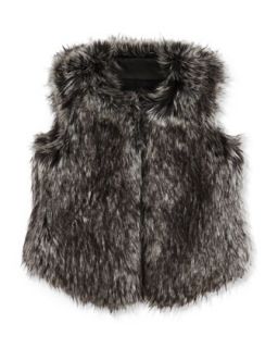 Girls Faux Fur Vest, Black, S XL   Vince