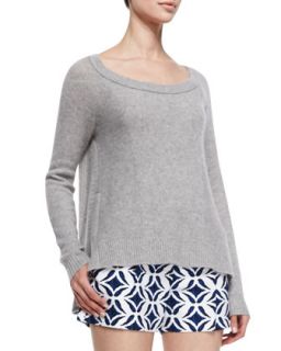 Womens Long Sleeve Cashmere Sweater, Heather Gray   Diane von Furstenberg  