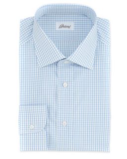Mens Mini Check Woven Dress Shirt, White/Blue   Brioni   White blue (44/17.5L)