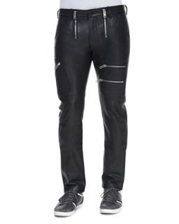 Mens Zippered Leather Pants, Black   Diesel   Black (33)