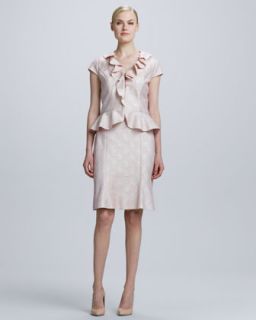 Womens Ruffled Jacquard Plaid Skirt Suit   Kay Unger New York   Pink multi (10)