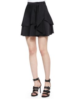 Womens Tiered Skirt w/ Drape Detail   Halston Heritage   Black (MEDIUM)