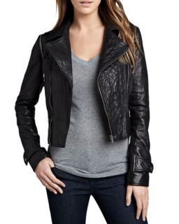 Womens Quilted Panel Convertible Leather Jacket   Cusp by   