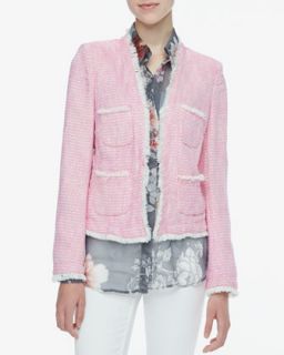 Womens Frayed Trim Tweed Jacket   LAgence   Pink/Ivory/Gold (8)