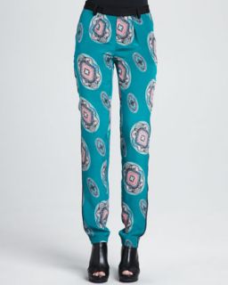 Womens Printed Silk Pajama Pants   Nanette Lepore   Turquoise (4)