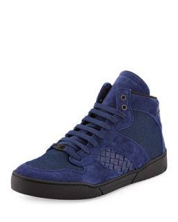 Mens Mesh High Top Sneaker, Blue   Bottega Veneta   Blue (43.5/10.5D)