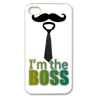 SAYING Like A Boss Iphone 4 4S Case I AM The Boss With Mustache Cases Cover at abcabcbig store Cell Phones & Accessories