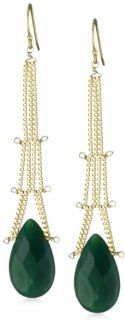 Sandy Hyun "Deco Semi Precious" Green Aventurine Long Drop Earrings Jewelry